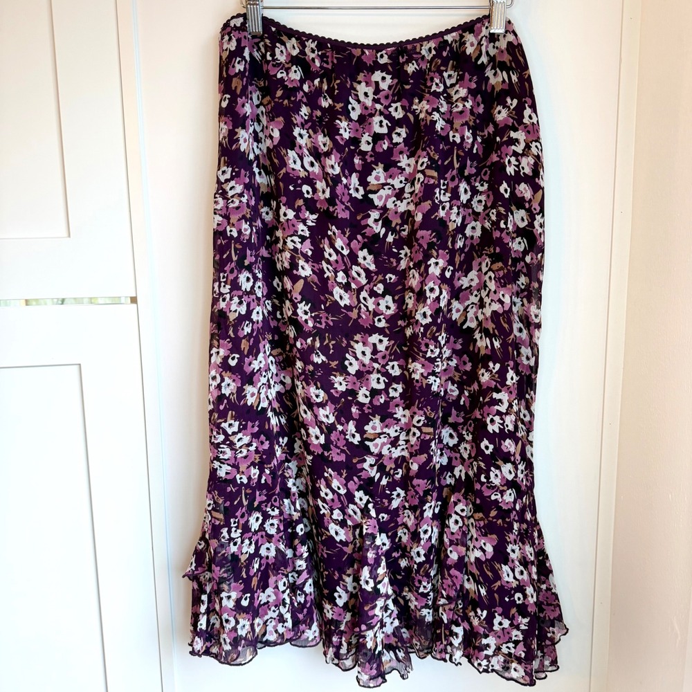 Requirements Floral Midi Skirt Size M Purple Y2K Pull-On Romantic Cottagecore‎